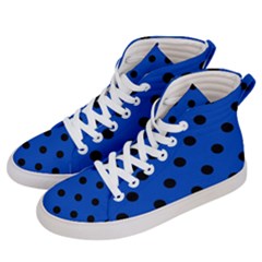 Large Black Polka Dots On Absolute Zero Blue - Women s Hi-top Skate Sneakers by FashionLane