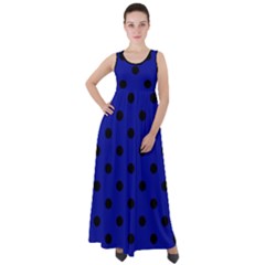 Large Black Polka Dots On Admiral Blue - Empire Waist Velour Maxi Dress by FashionLane