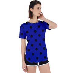 Large Black Polka Dots On Admiral Blue - Perpetual Short Sleeve T-shirt by FashionLane