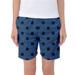 Large Black Polka Dots On Aegean Blue - Women s Basketball Shorts