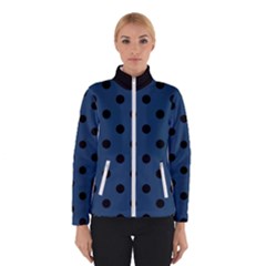 Large Black Polka Dots On Aegean Blue - Winter Jacket by FashionLane