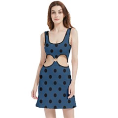 Large Black Polka Dots On Aegean Blue - Velvet Cutout Dress by FashionLane