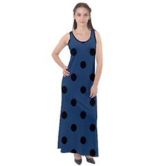 Large Black Polka Dots On Aegean Blue - Sleeveless Velour Maxi Dress by FashionLane