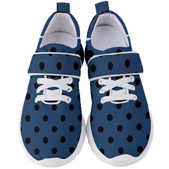 Large Black Polka Dots On Aegean Blue - Women s Velcro Strap Shoes by FashionLane