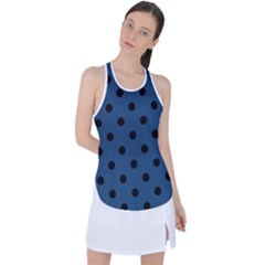 Large Black Polka Dots On Aegean Blue - Racer Back Mesh Tank Top by FashionLane