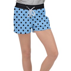 Large Black Polka Dots On Aero Blue - Velour Lounge Shorts by FashionLane