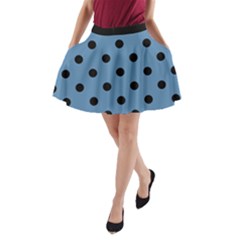 Large Black Polka Dots On Air Force Blue - A-line Pocket Skirt by FashionLane