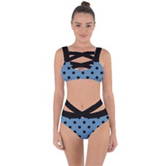 Large Black Polka Dots On Air Force Blue - Bandaged Up Bikini Set  by FashionLane