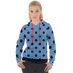 Large Black Polka Dots On Air Force Blue - Women s Overhead Hoodie by FashionLane