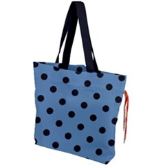 Large Black Polka Dots On Air Force Blue - Drawstring Tote Bag by FashionLane