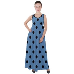 Large Black Polka Dots On Air Force Blue - Empire Waist Velour Maxi Dress by FashionLane