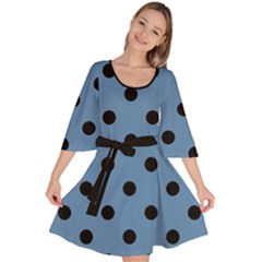 Large Black Polka Dots On Air Force Blue - Velour Kimono Dress by FashionLane