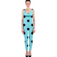 Large Black Polka Dots On Arctic Blue - One Piece Catsuit by FashionLane