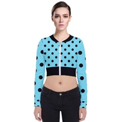 Large Black Polka Dots On Arctic Blue - Long Sleeve Zip Up Bomber Jacket by FashionLane