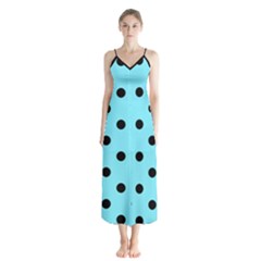 Large Black Polka Dots On Arctic Blue - Button Up Chiffon Maxi Dress by FashionLane