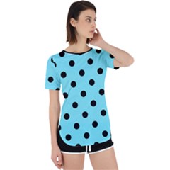 Large Black Polka Dots On Arctic Blue - Perpetual Short Sleeve T-shirt by FashionLane