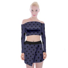 Large Black Polka Dots On Astral Aura - Off Shoulder Top With Mini Skirt Set by FashionLane