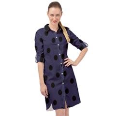 Large Black Polka Dots On Astral Aura - Long Sleeve Mini Shirt Dress by FashionLane