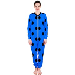 Large Black Polka Dots On Azure Blue - Onepiece Jumpsuit (ladies) 