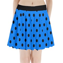 Large Black Polka Dots On Azure Blue - Pleated Mini Skirt by FashionLane
