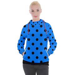 Large Black Polka Dots On Azure Blue - Women s Hooded Pullover by FashionLane