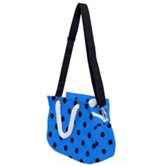 Large Black Polka Dots On Azure Blue - Rope Handles Shoulder Strap Bag by FashionLane