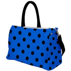 Large Black Polka Dots On Azure Blue - Duffel Travel Bag by FashionLane