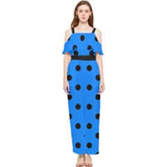 Large Black Polka Dots On Azure Blue - Draped Sleeveless Chiffon Jumpsuit by FashionLane