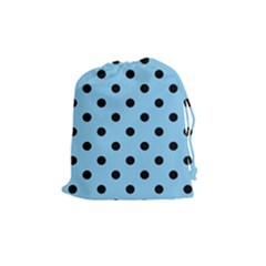 Large Black Polka Dots On Baby Blue - Drawstring Pouch (medium) by FashionLane