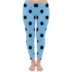 Large Black Polka Dots On Baby Blue - Classic Winter Leggings