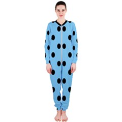 Large Black Polka Dots On Baby Blue - Onepiece Jumpsuit (ladies) 