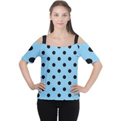 Large Black Polka Dots On Baby Blue - Cutout Shoulder Tee