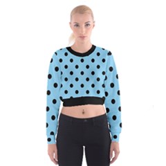 Large Black Polka Dots On Baby Blue - Cropped Sweatshirt by FashionLane