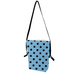 Large Black Polka Dots On Baby Blue - Folding Shoulder Bag by FashionLane