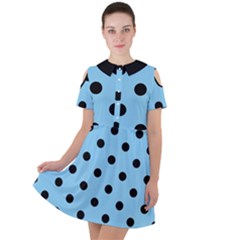 Large Black Polka Dots On Baby Blue - Short Sleeve Shoulder Cut Out Dress  by FashionLane