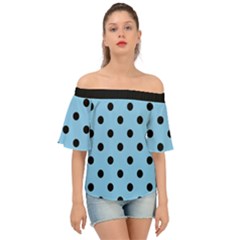 Large Black Polka Dots On Baby Blue - Off Shoulder Short Sleeve Top by FashionLane