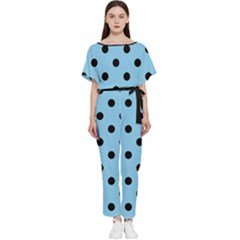 Large Black Polka Dots On Baby Blue - Batwing Lightweight Jumpsuit by FashionLane