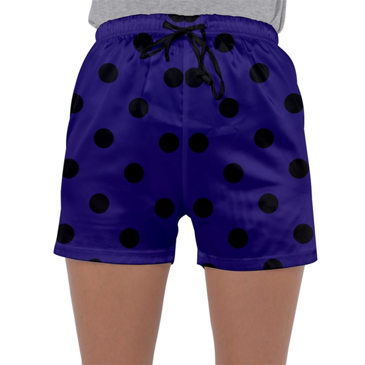 Large Black Polka Dots On Berry Blue - Sleepwear Shorts
