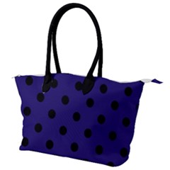 Large Black Polka Dots On Berry Blue - Canvas Shoulder Bag by FashionLane