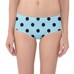 Large Black Polka Dots On Blizzard Blue - Mid-waist Bikini Bottoms