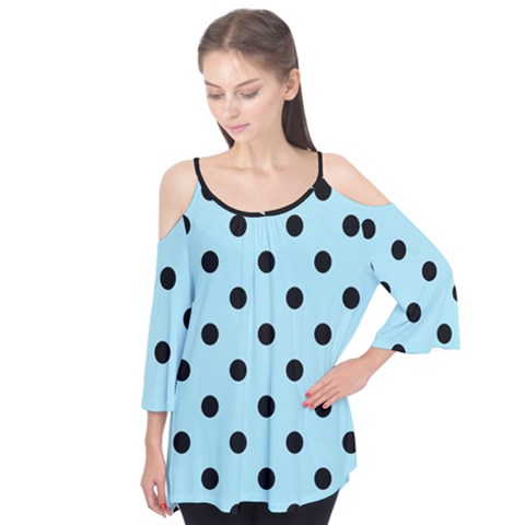 Large Black Polka Dots On Blizzard Blue - Flutter Tees by FashionLane