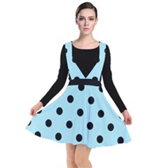 Large Black Polka Dots On Blizzard Blue - Plunge Pinafore Dress by FashionLane