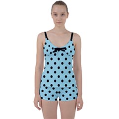 Large Black Polka Dots On Blizzard Blue - Tie Front Two Piece Tankini by FashionLane