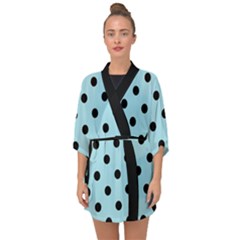 Large Black Polka Dots On Blizzard Blue - Half Sleeve Chiffon Kimono by FashionLane