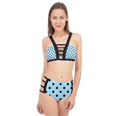 Large Black Polka Dots On Blizzard Blue - Cage Up Bikini Set by FashionLane