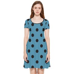 Large Black Polka Dots On Blue Moon - Inside Out Cap Sleeve Dress by FashionLane