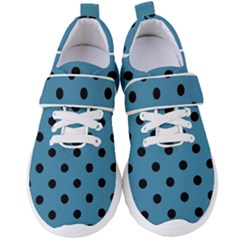 Large Black Polka Dots On Blue Moon - Women s Velcro Strap Shoes by FashionLane