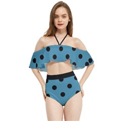 Large Black Polka Dots On Blue Moon - Halter Flowy Bikini Set  by FashionLane