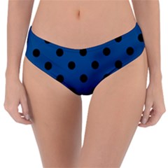 Large Black Polka Dots On Classic Blue - Reversible Classic Bikini Bottoms by FashionLane