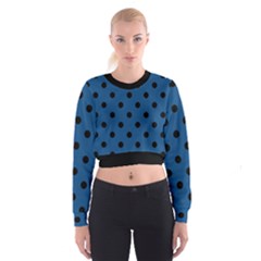 Large Black Polka Dots On Classic Blue - Cropped Sweatshirt by FashionLane